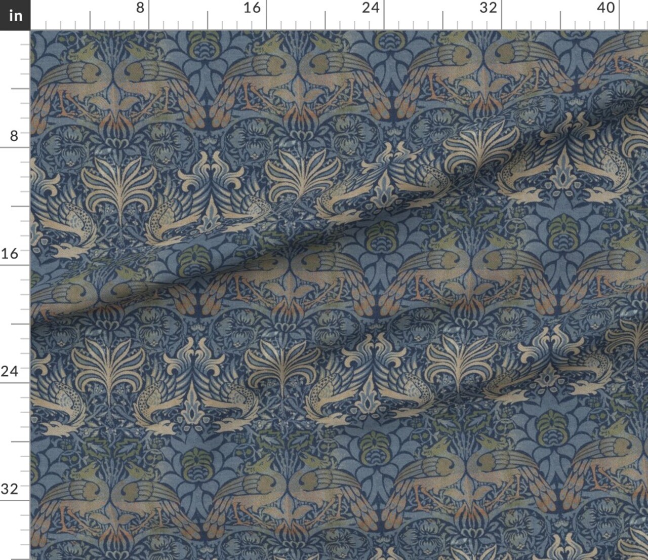 Medieval Antique Look Victorian Morris Damask Edwardian Custom Printed Fabric by Spoonflower Various Fabrics by the Yard or Fat Quarter